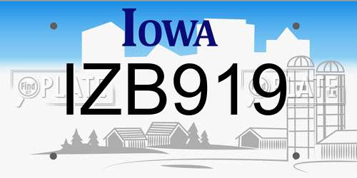 IZB919 Iowa License Plate