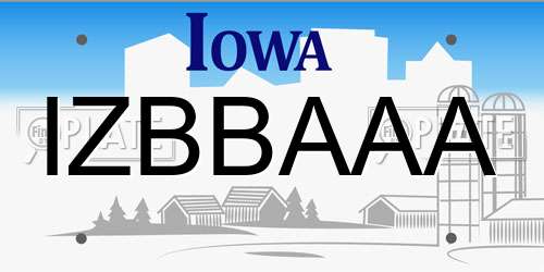 IZBBAAA Iowa License Plate