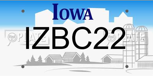 IZBC22 Iowa License Plate