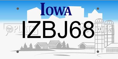 IZBJ68 Iowa License Plate