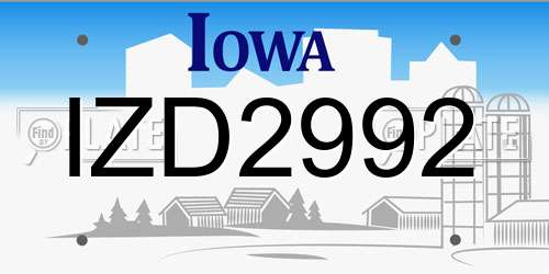 IZD2992 Iowa License Plate