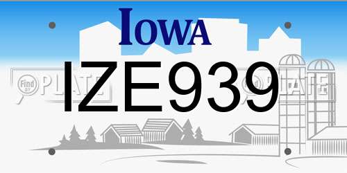 IZE939 Iowa License Plate