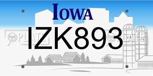 IZK893 Iowa License Plate