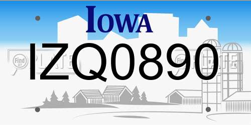 IZQ0890 Iowa License Plate