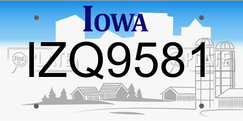 IZQ9581 Iowa License Plate