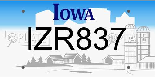 IZR837 Iowa License Plate