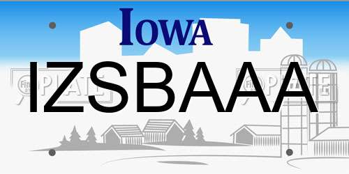 IZSBAAA Iowa License Plate