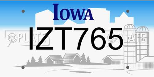 IZT765 Iowa License Plate