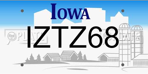 IZTZ68 Iowa License Plate