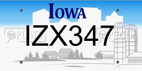 IZX347 Iowa License Plate