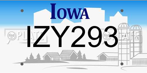 IZY293 Iowa License Plate