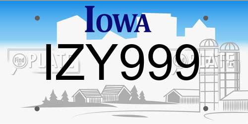 IZY999 Iowa License Plate