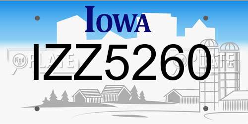 IZZ5260 Iowa License Plate
