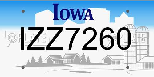 IZZ7260 Iowa License Plate