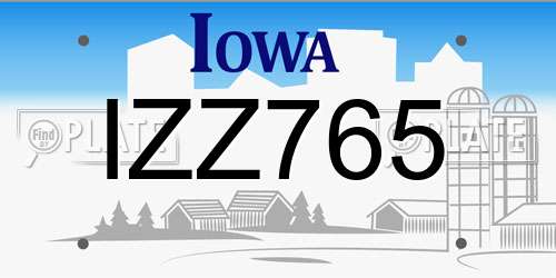 IZZ765 Iowa License Plate