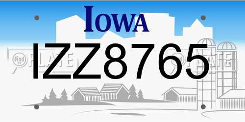 IZZ8765 Iowa License Plate