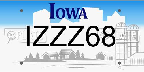 IZZZ68 Iowa License Plate