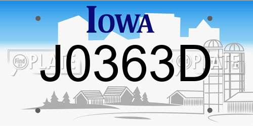 J0363D Iowa License Plate