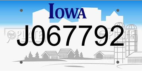 J067792 Iowa License Plate