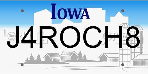 J4ROCH8 Iowa License Plate