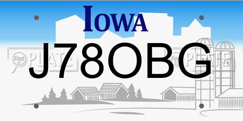 J78OBG Iowa License Plate