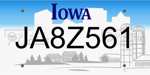 JA8Z561 Iowa License Plate