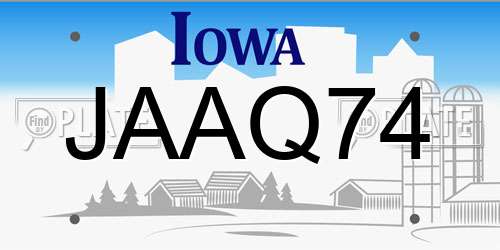 JAAQ74 Iowa License Plate