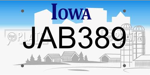 JAB389 Iowa License Plate
