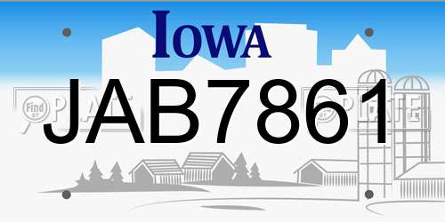 JAB7861 Iowa License Plate