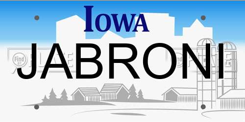 JABRONI Iowa License Plate