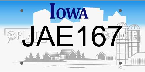 JAE167 Iowa License Plate