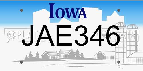 JAE346 Iowa License Plate