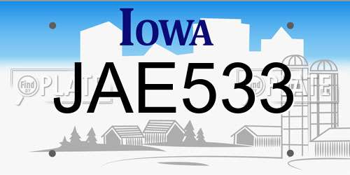 JAE533 Iowa License Plate