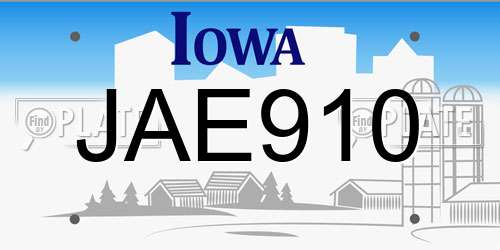 JAE910 Iowa License Plate