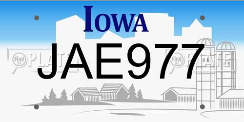 JAE977 Iowa License Plate