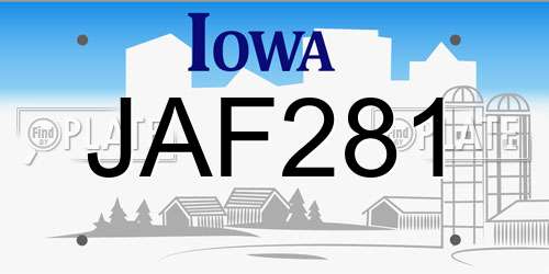 JAF281 Iowa License Plate