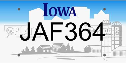 JAF364 Iowa License Plate