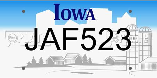 JAF523 Iowa License Plate
