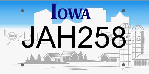 JAH258 Iowa License Plate