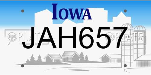 JAH657 Iowa License Plate