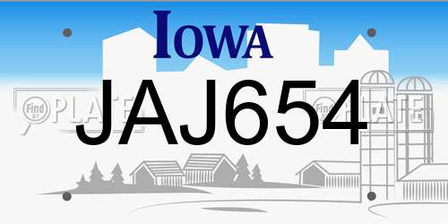 JAJ654 Iowa License Plate