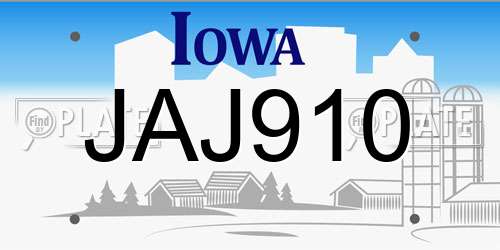JAJ910 Iowa License Plate
