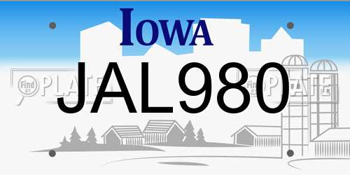 JAL980 Iowa License Plate