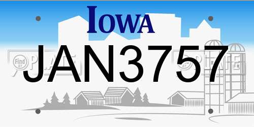 JAN3757 Iowa License Plate