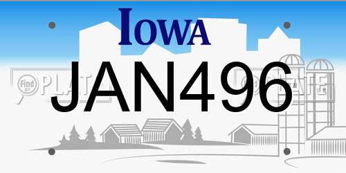 JAN496 Iowa License Plate