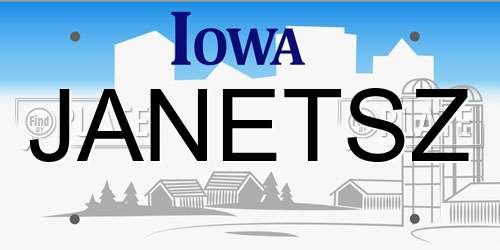 JANETSZ Iowa License Plate