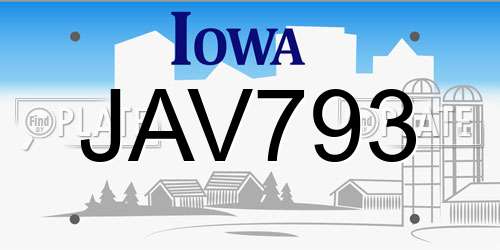 JAV793 Iowa License Plate