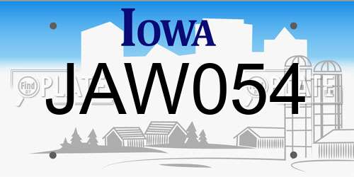 JAW054 Iowa License Plate