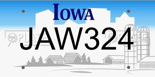 JAW324 Iowa License Plate