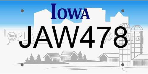 JAW478 Iowa License Plate